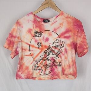MIDNIGHT HOUR Pink Tye-Dyed Mushroom Graphic Crop Tee